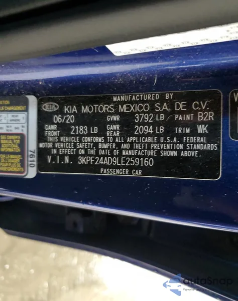 2020 Kia Forte Fe from USA, damaged, VIN 3KPF24AD9LE259160